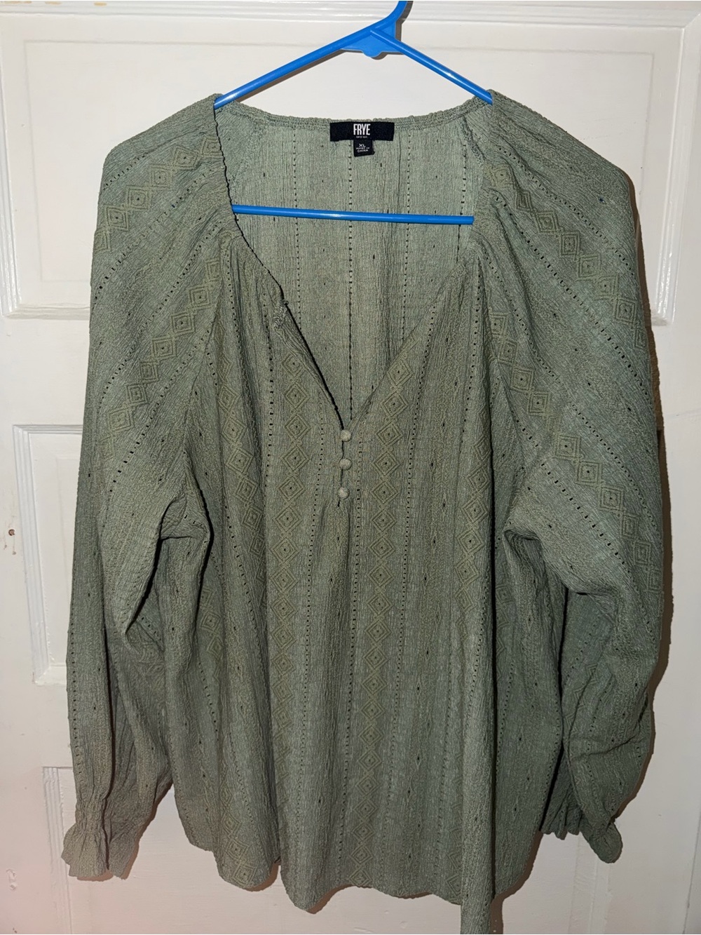 Frye Sage Green Textured Peasant Blouse